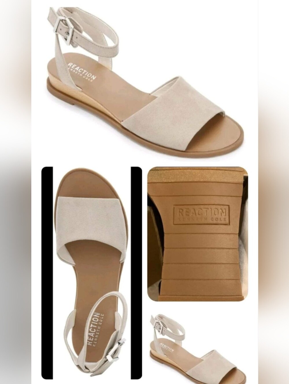 Kenneth Cole Reaction Taupe Colored Suede Ankle-Strap Flat Sandals
